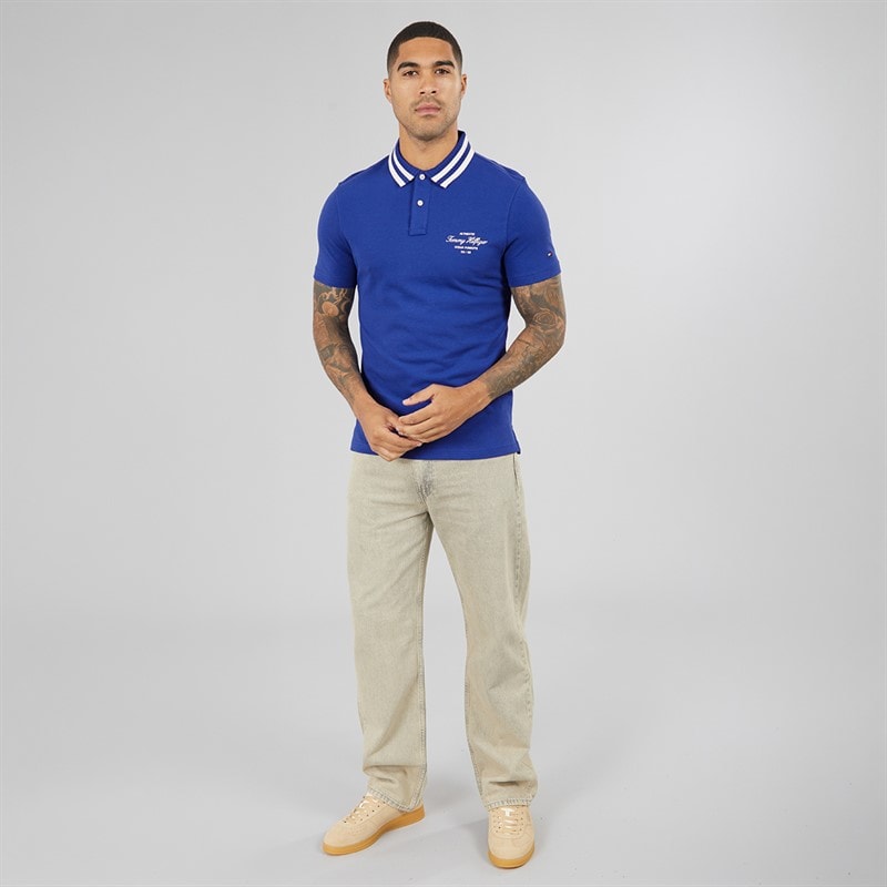 Mens Left Chest Graphic Polo Shirt Pigment Blue - Image 4