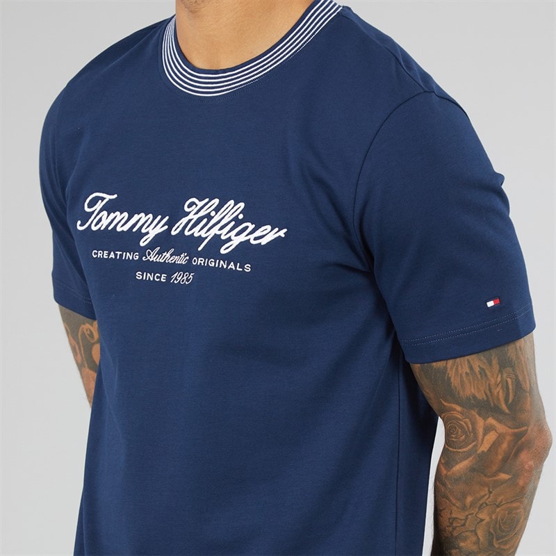 Mens Nautical Tipped Collar T-Shirt Carbon Navy - Image 3