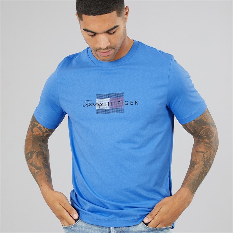 Mens Script Flag T-Shirt Blue Spell - Image 3