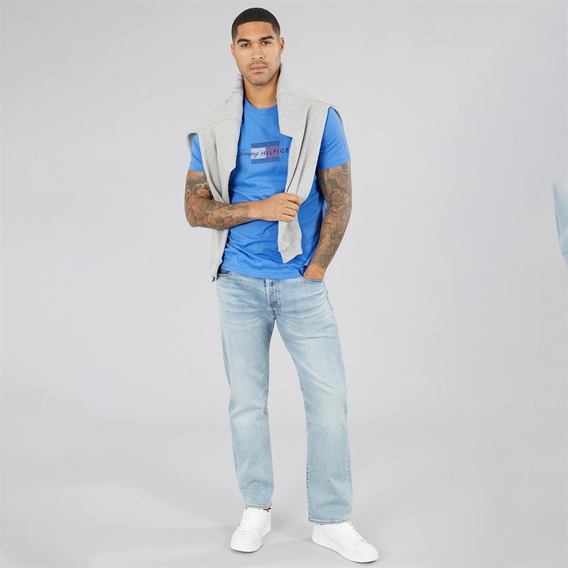 Mens Script Flag T-Shirt Blue Spell - Image 4