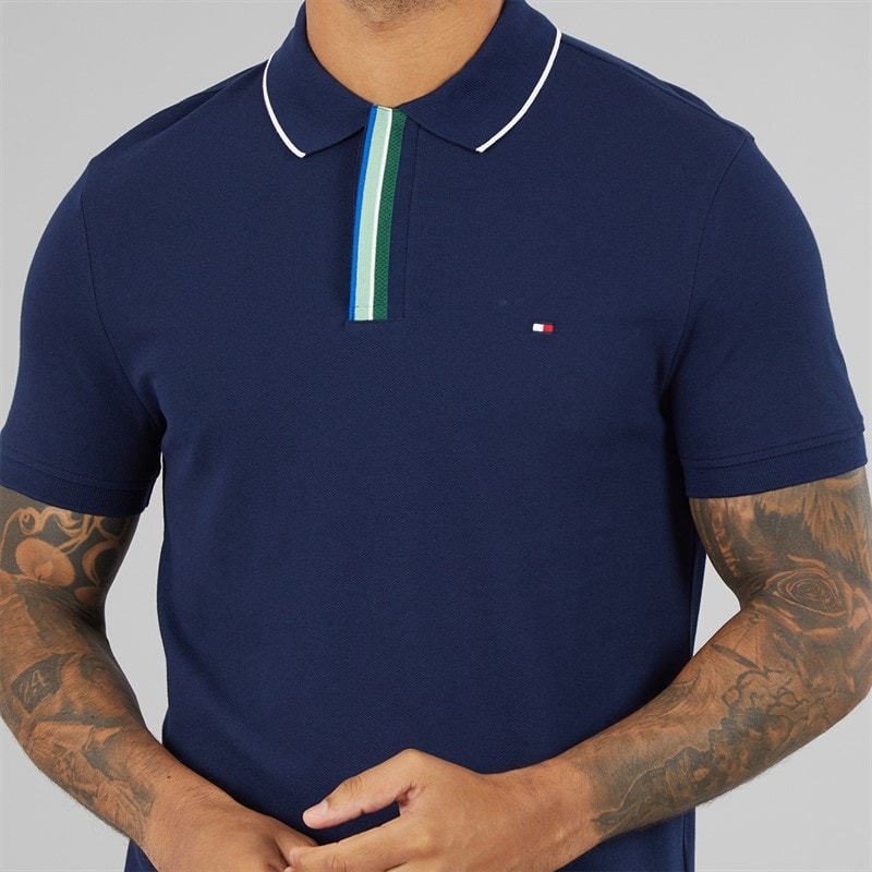 Mens Pique Placket Polo Shirt Carbon Navy - Image 3