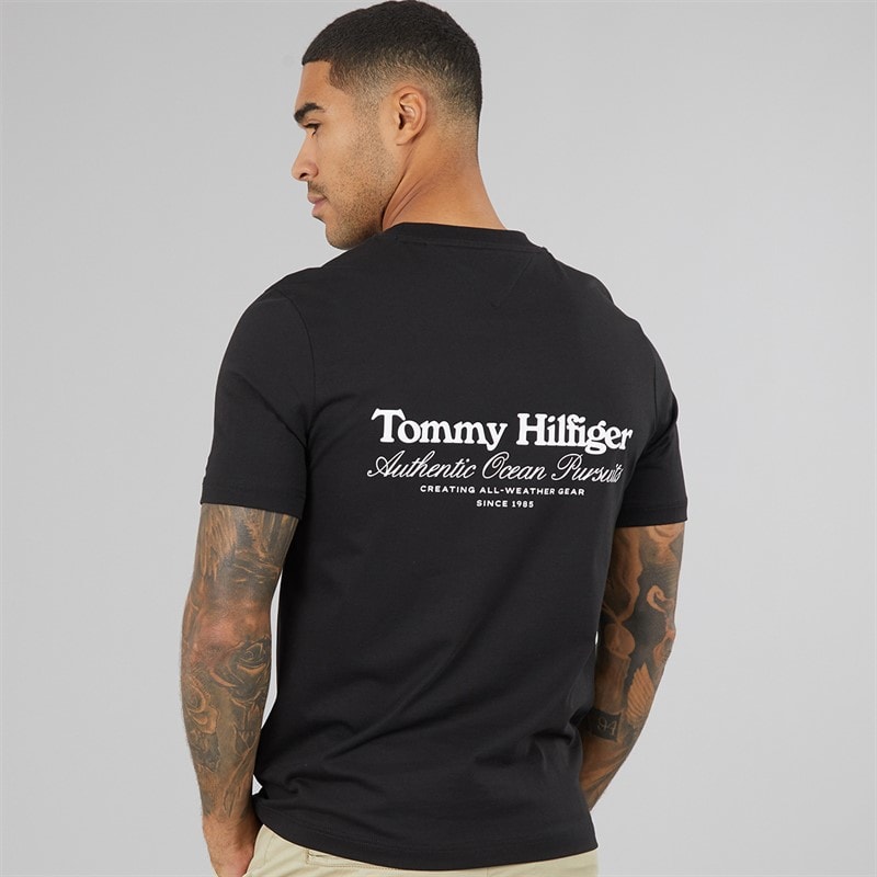 Mens Nautical Back Graphic T-Shirt Black - Image 3