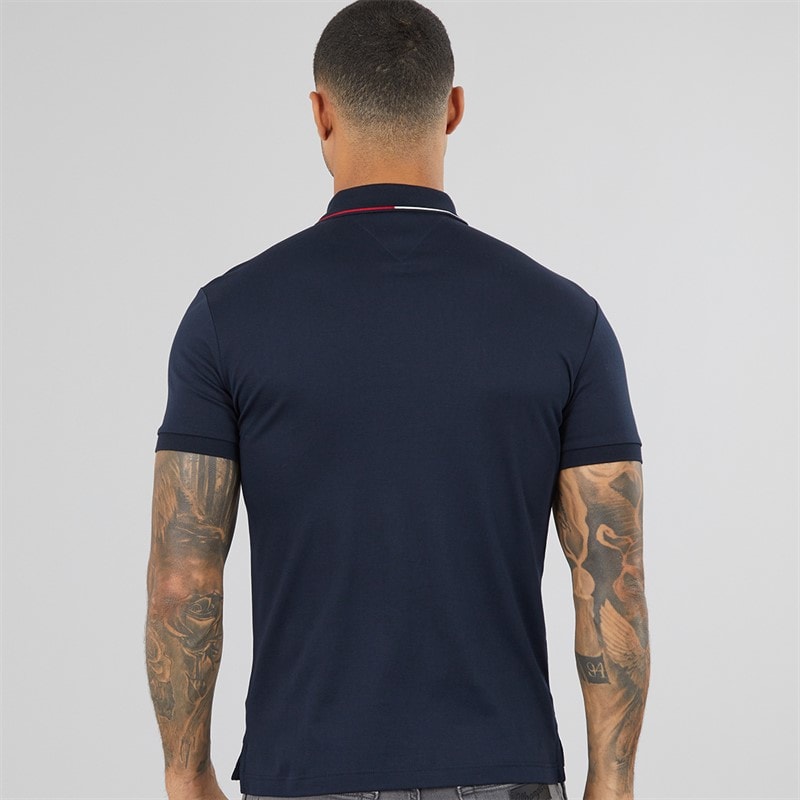 Mens Liquid Cotton Tipped Polo Shirt Navy Blue - Image 2