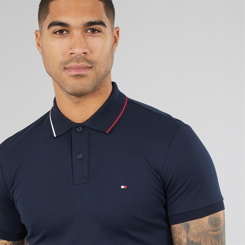 Mens Liquid Cotton Tipped Polo Shirt Navy Blue - Image 3