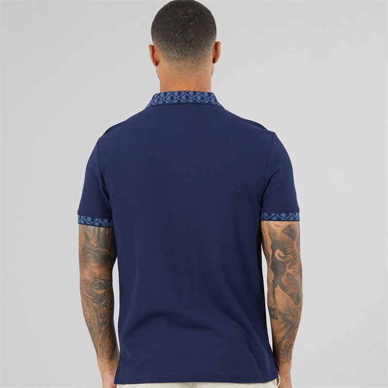 Mens Jacquard Collar Polo Shirt Carbon Navy - Image 2