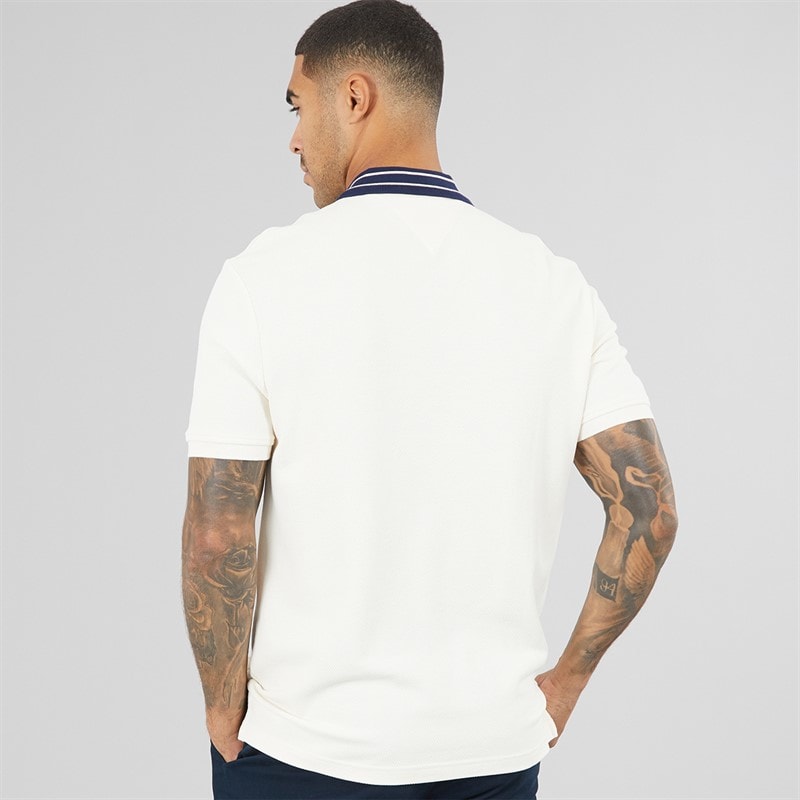 Mens Zip Placket Classic Polo Shirt Ivory Petal - Image 2