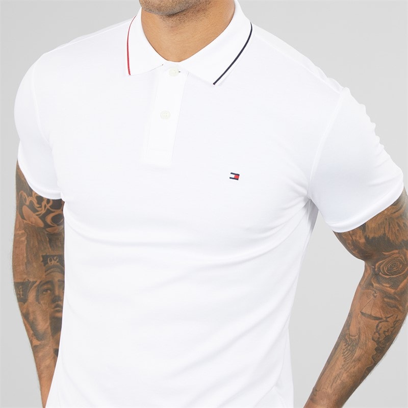 Mens Liquid Cotton Tipped Polo Shirt White - Image 3