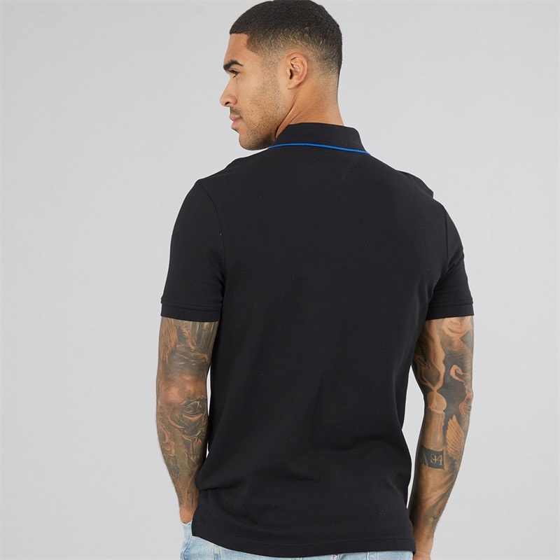 Mens Pique Placket Polo Shirt Black - Image 2