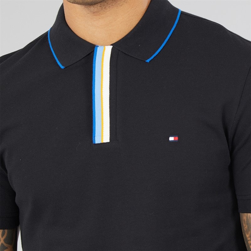 Mens Pique Placket Polo Shirt Black - Image 3