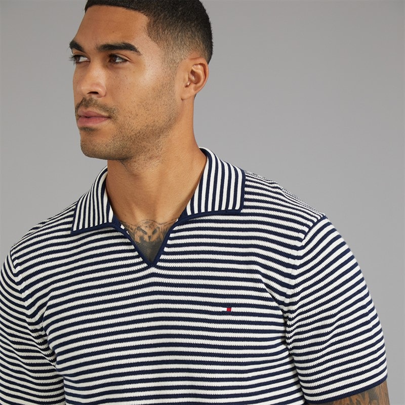 Mens Seasonal Knit Polo Shirt Carbon Navy/Ivory Petal - Image 2
