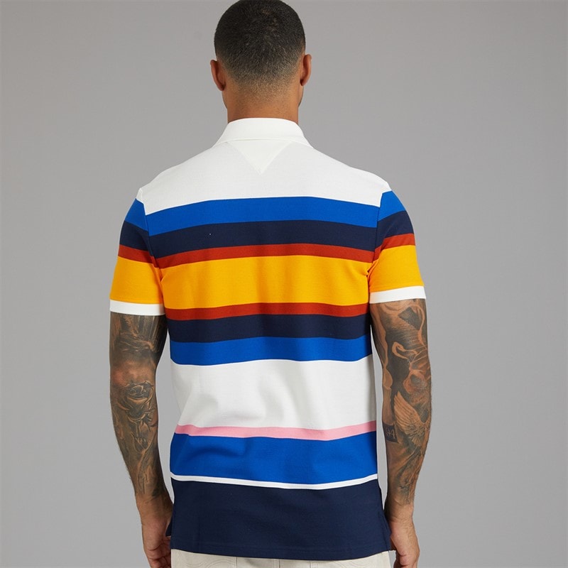 Tommy Hilfiger Mens Varied Roadmap Strip Polo Shirt Blue Stripe/Multi 02