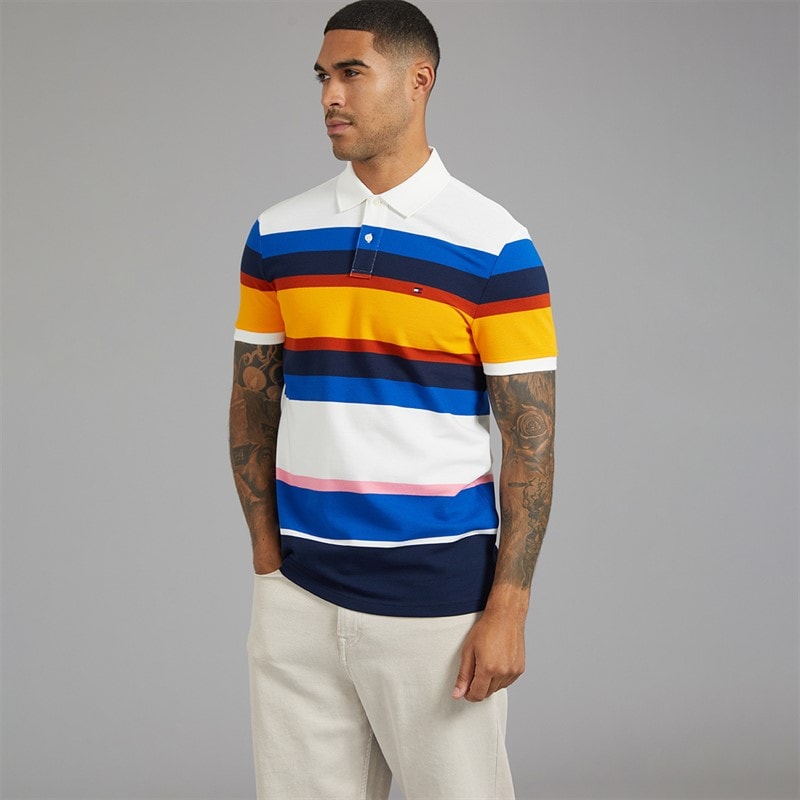 Mens Varied Roadmap Strip Polo Shirt Blue Stripe/Multi 02 - Image 3