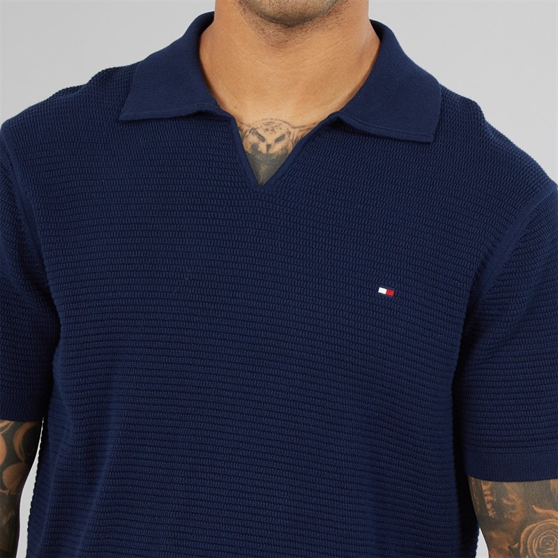 Mens Seasonal Knit Polo Shirt Carbon Navy - Image 3