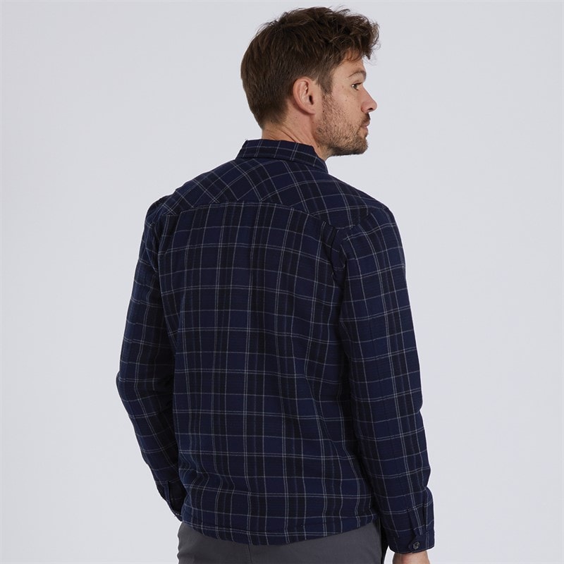 Mens Tornio Sherpa Lined Cotton Flannel Checked Overshirt Blue - Image 2