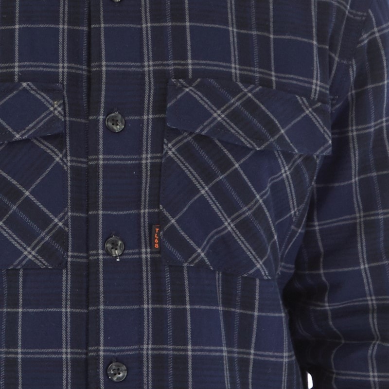 Mens Tornio Sherpa Lined Cotton Flannel Checked Overshirt Blue - Image 5