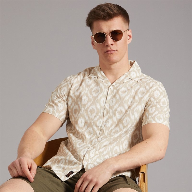Mens Malay Short Sleeve Shirt Stone - Image 1
