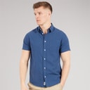 Mens Bertrand Linen Short Sleeve Shirt Blue