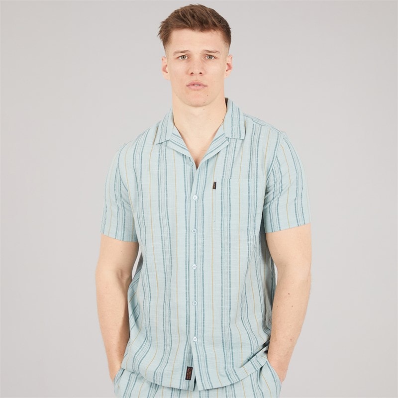 Tokyo Laundry Mens Zula Stripe Short Sleeve Shirt Blue