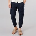 Mens Idas Linen Cargo Trousers Navy