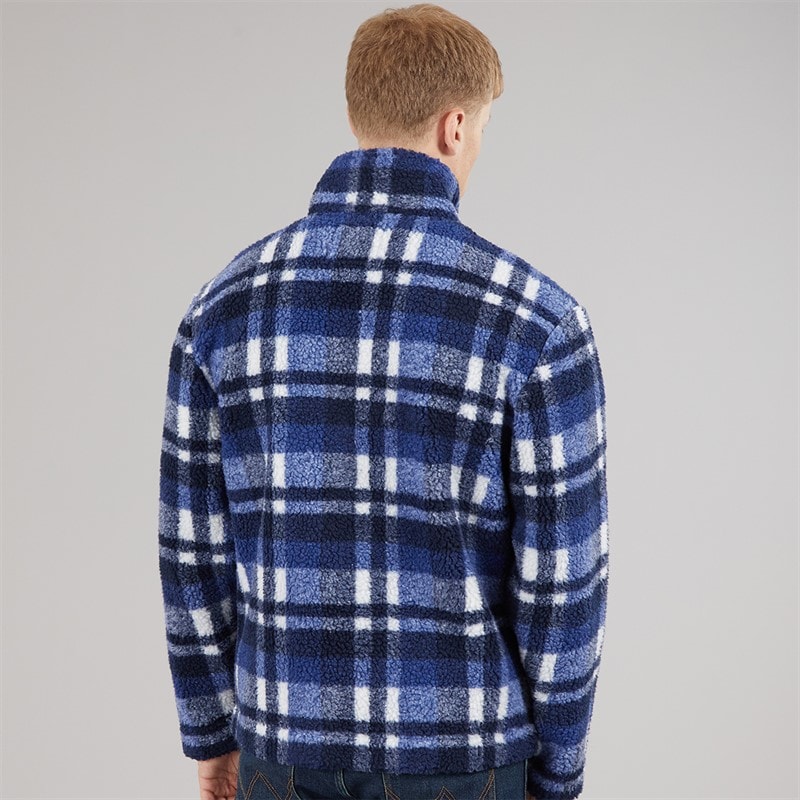 Mens Macrae Zip Through Fleece Blue Check - Image 2