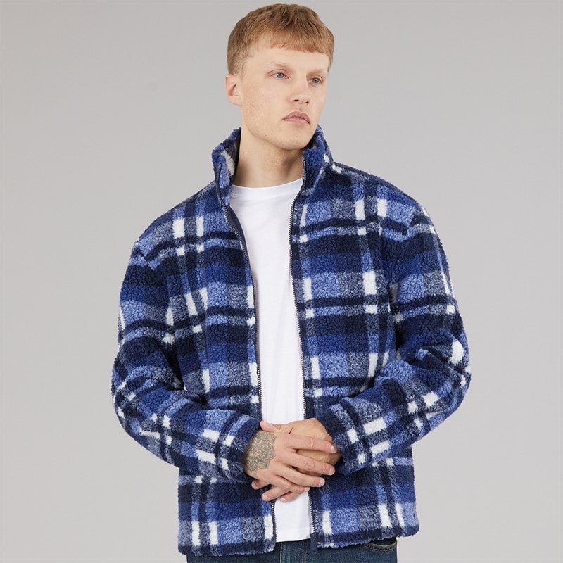 Mens Macrae Zip Through Fleece Blue Check - Image 3