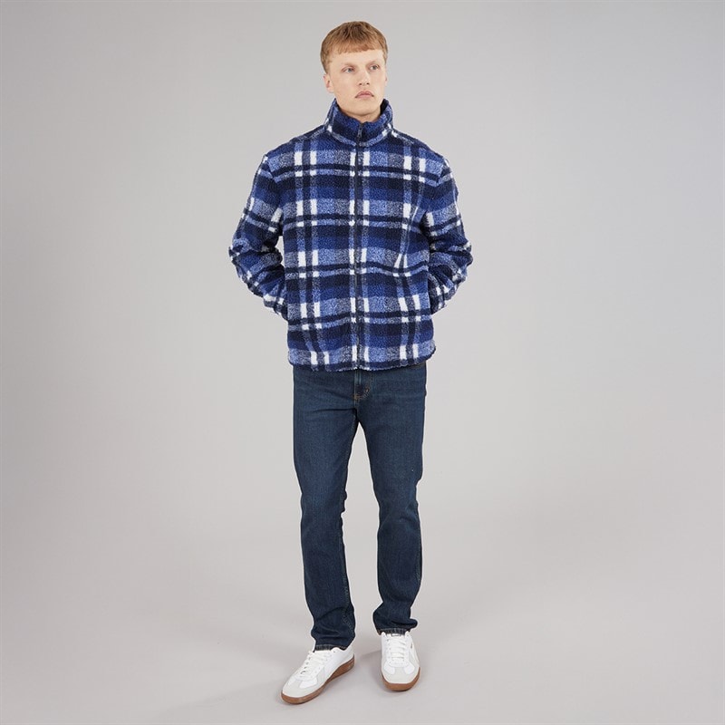Mens Macrae Zip Through Fleece Blue Check - Image 4