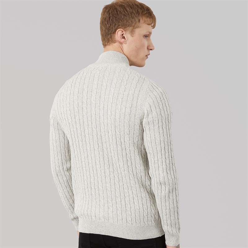 Mens Darren 1/4 Zip Jumper Ecru/Mid Grey Marl - Image 2