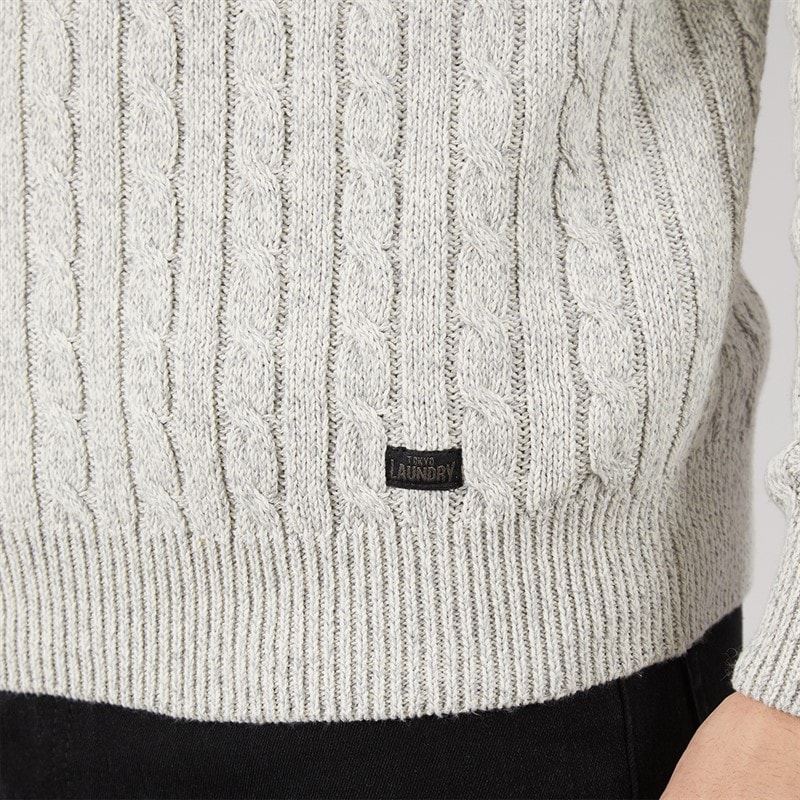 Mens Darren 1/4 Zip Jumper Ecru/Mid Grey Marl - Image 3