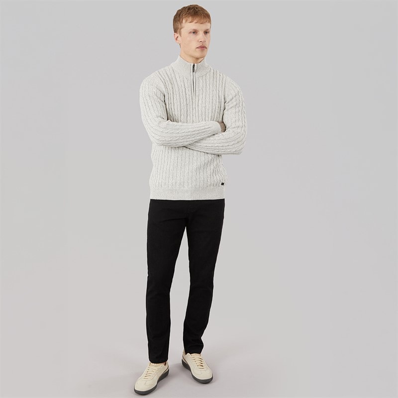 Mens Darren 1/4 Zip Jumper Ecru/Mid Grey Marl - Image 4