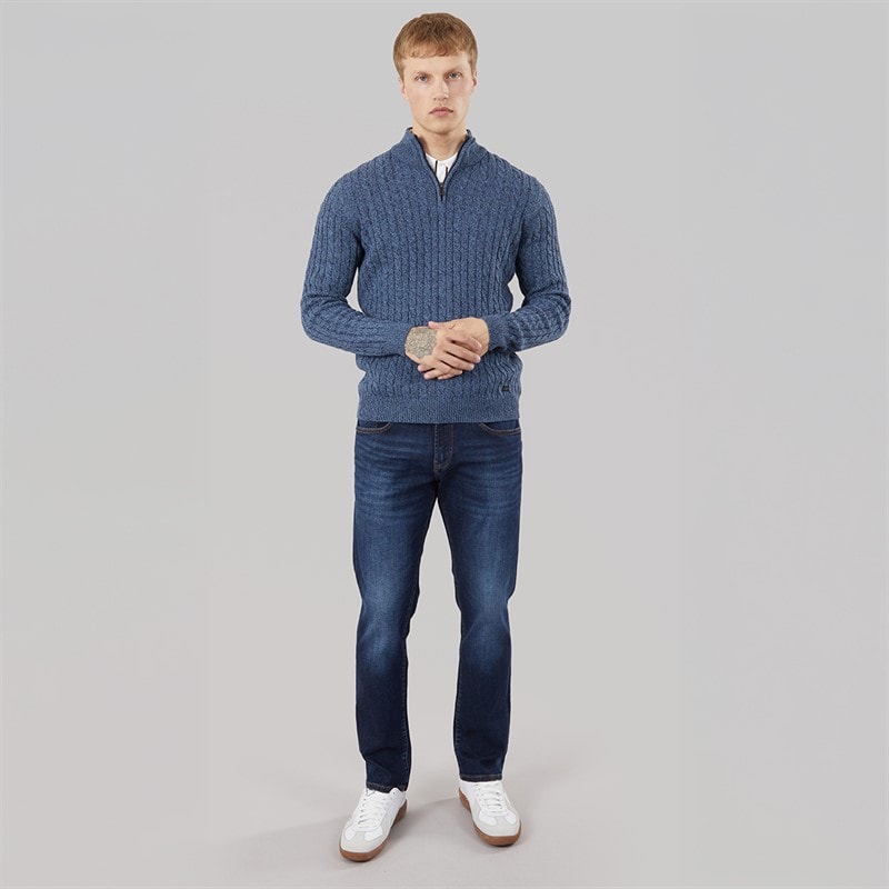 Mens Darren 1/4 Zip Jumper Light Denim /Navy Light Denim/Navy - Image 4