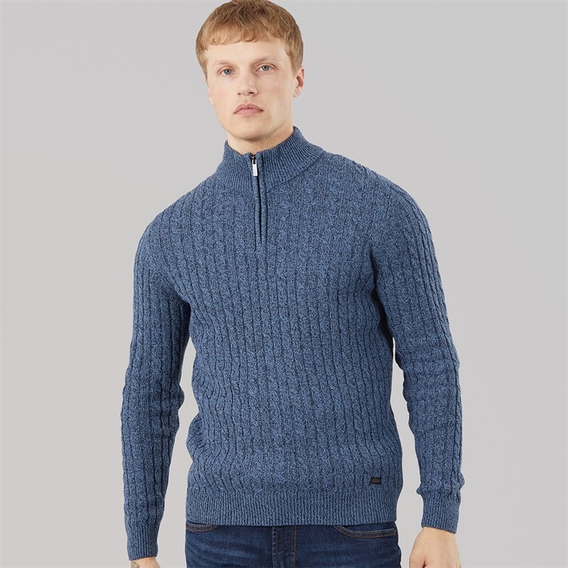 Mens Darren 1/4 Zip Jumper Light Denim /Navy Light Denim/Navy - Image 5