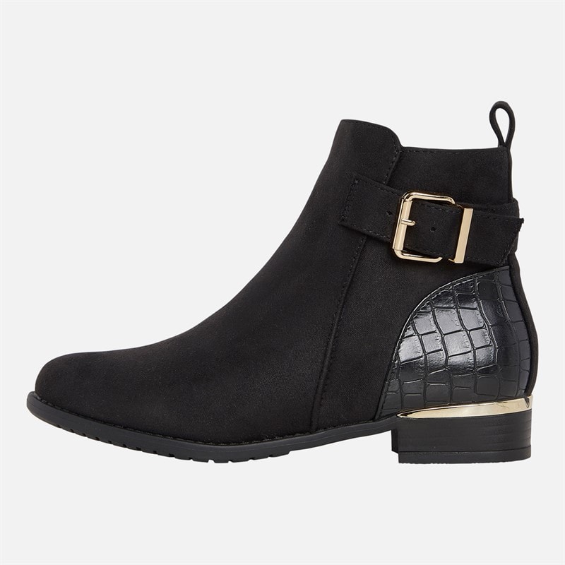 Womens Hat Ankle Boots Black Microfibre - Image 2