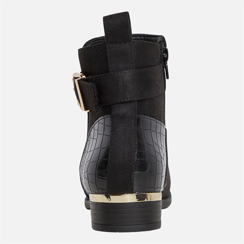 Womens Hat Ankle Boots Black Microfibre - Image 4