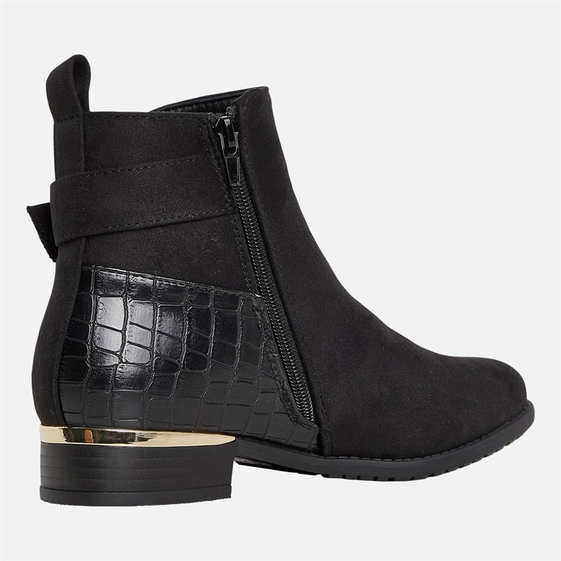 Womens Hat Ankle Boots Black Microfibre - Image 5