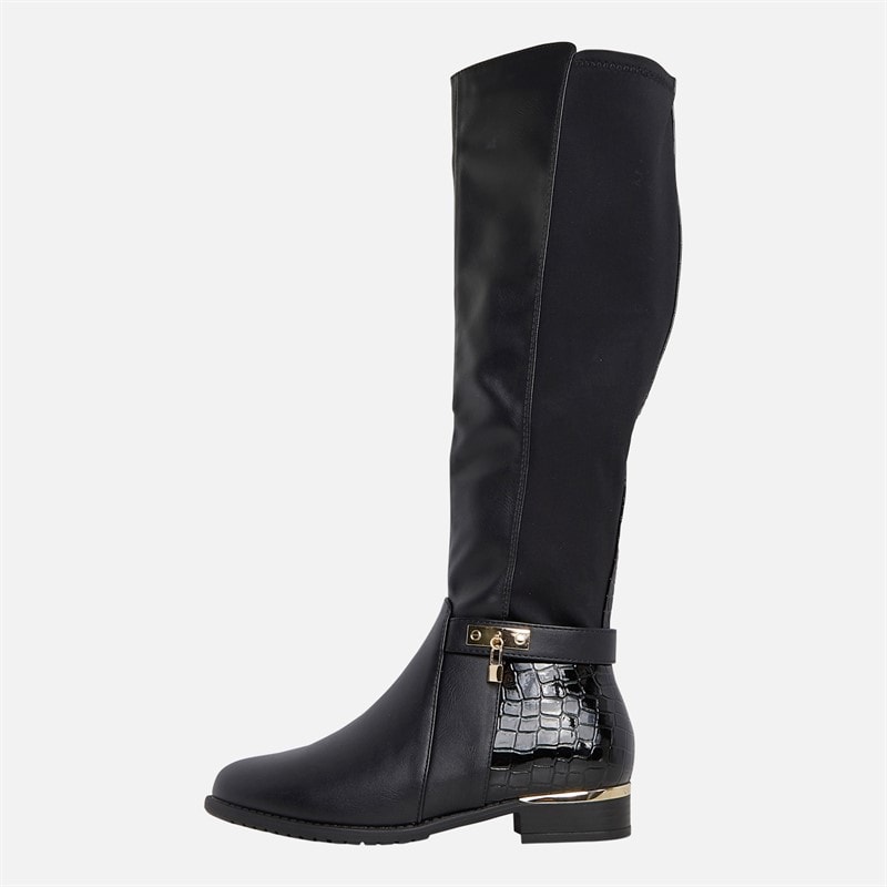 Womens Hat Knee High Boots Black PU - Image 2