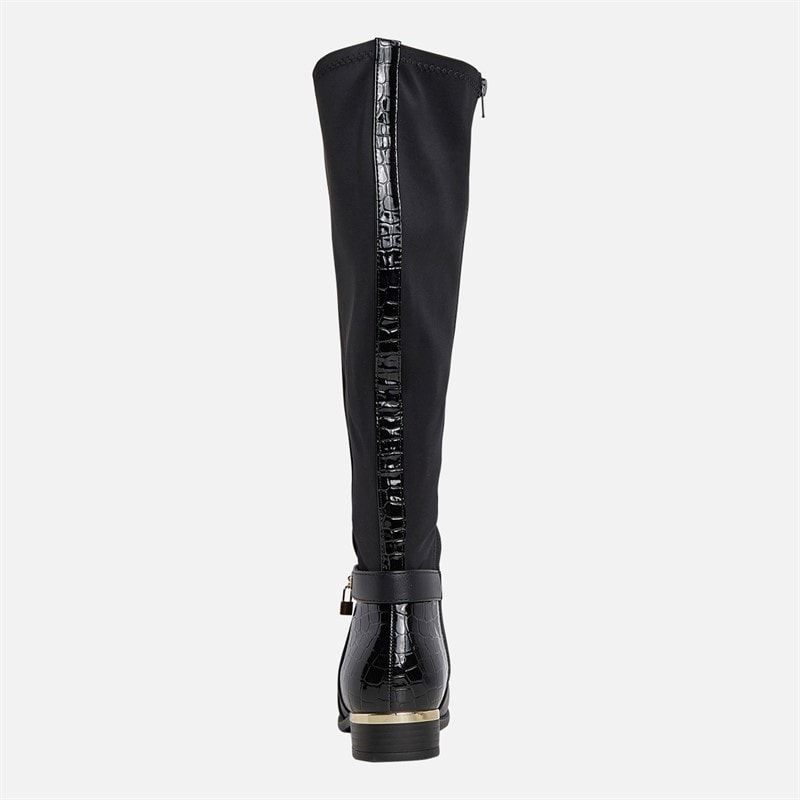 Womens Hat Knee High Boots Black PU - Image 4