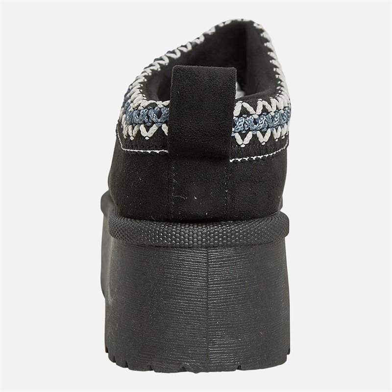 Womens Vimto Chunky Warm Lined Aztec Slippers Black Micro - Image 4