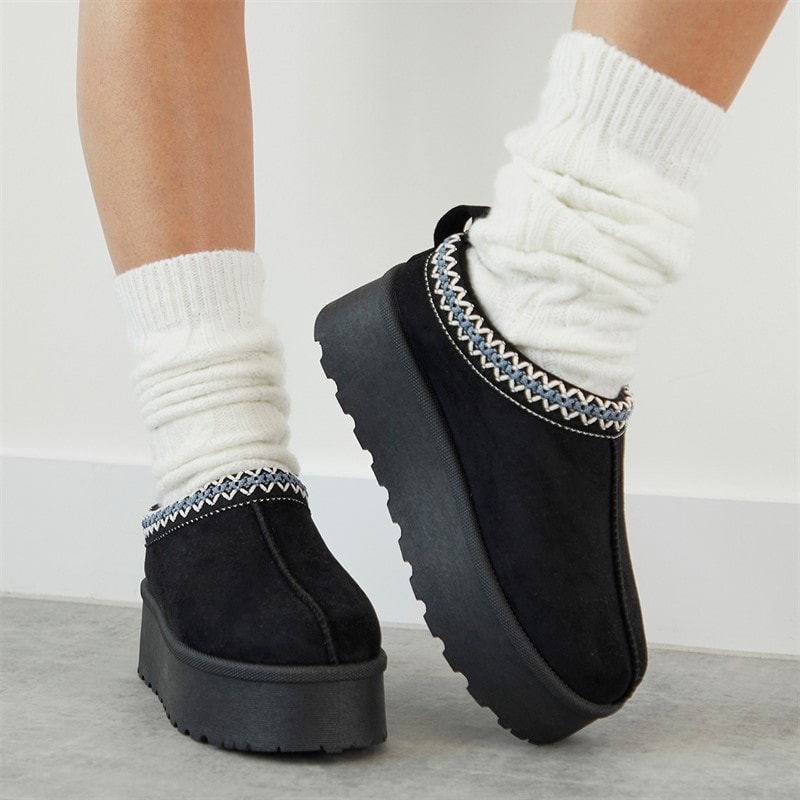 Womens Vimto Chunky Warm Lined Aztec Slippers Black Micro - Image 5