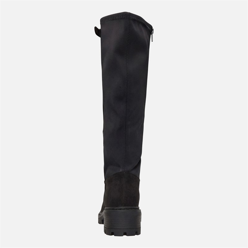 Womens Chunky Knee High Boots Black Micro - Image 4