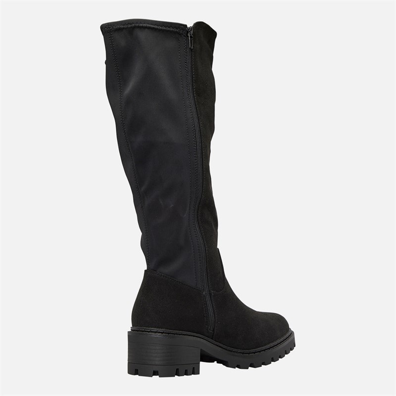 Womens Chunky Knee High Boots Black Micro - Image 5