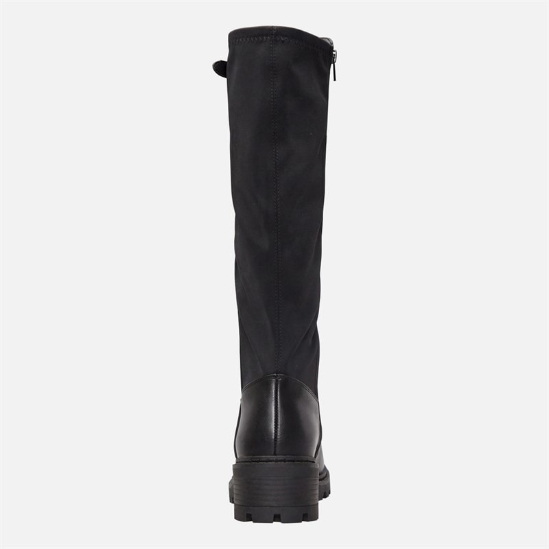 Womens Chunky Knee High Boots Black PU - Image 4