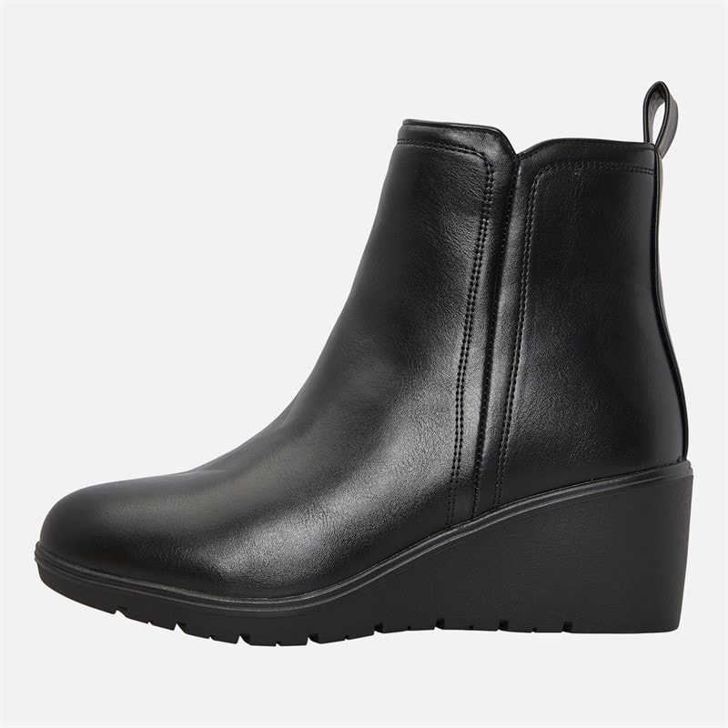 Womens Wedge Ankle Boots Black PU - Image 2