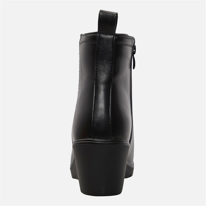 Womens Wedge Ankle Boots Black PU - Image 4