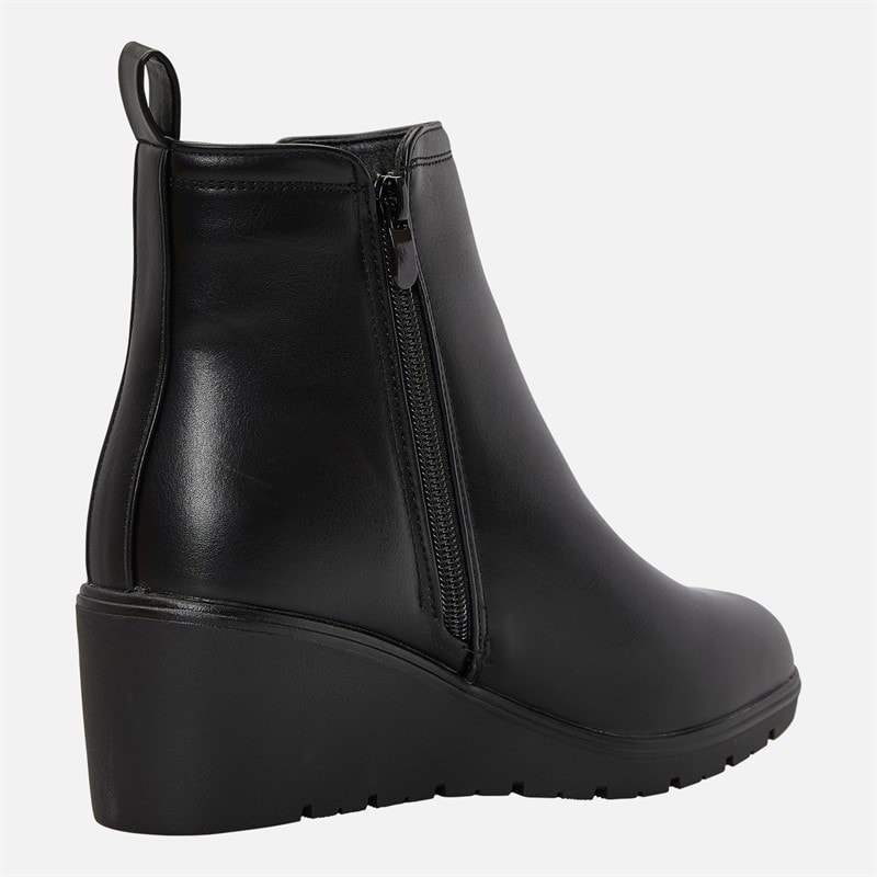 Womens Wedge Ankle Boots Black PU - Image 5