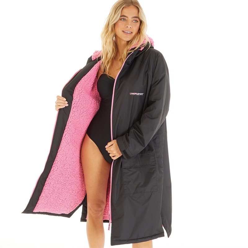 Womens Luna Waterproof Changing Robe Black/Pink - Image 3