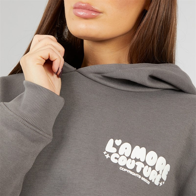 Womens Lamore Couture Leisure Oversized Hoodie Charcoal - Image 5