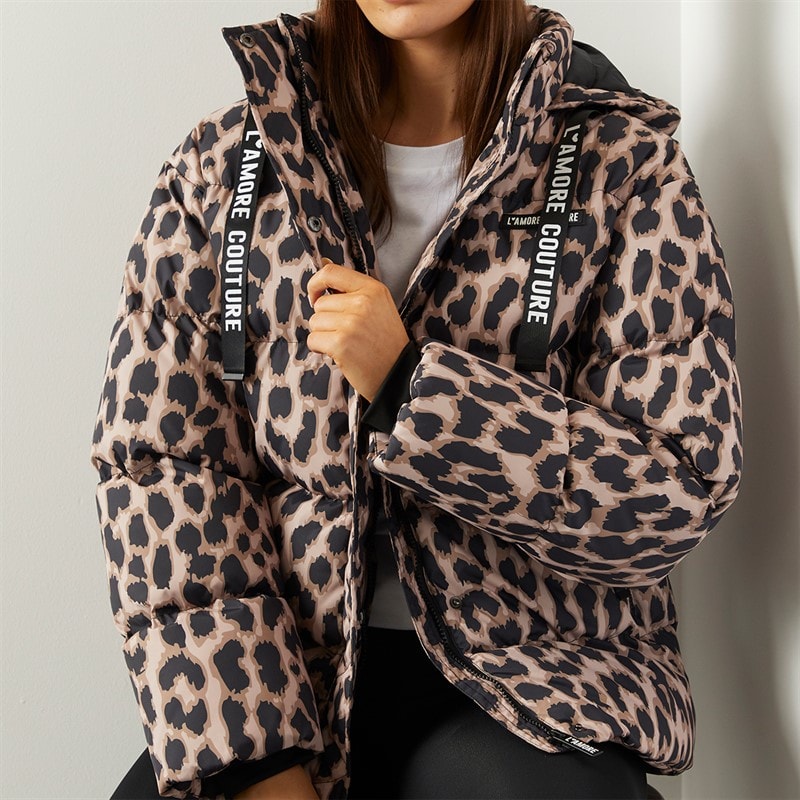 Womens Nevada Short Puffer Leopard - Image 5