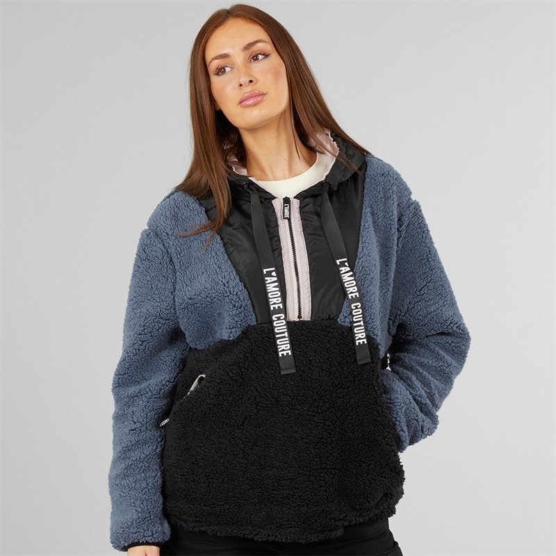 Womens Midtown Hooded Borg Fleece Black/Charcoal - Image 1