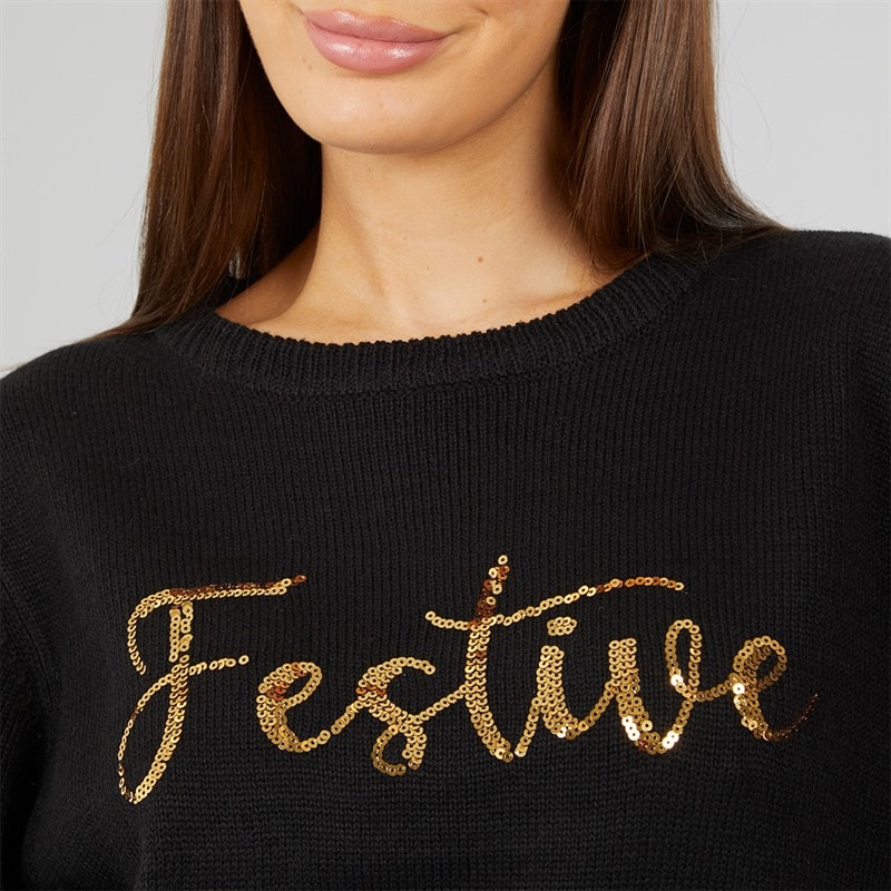 Womens Festive Christmas Jumper Black - Image 3