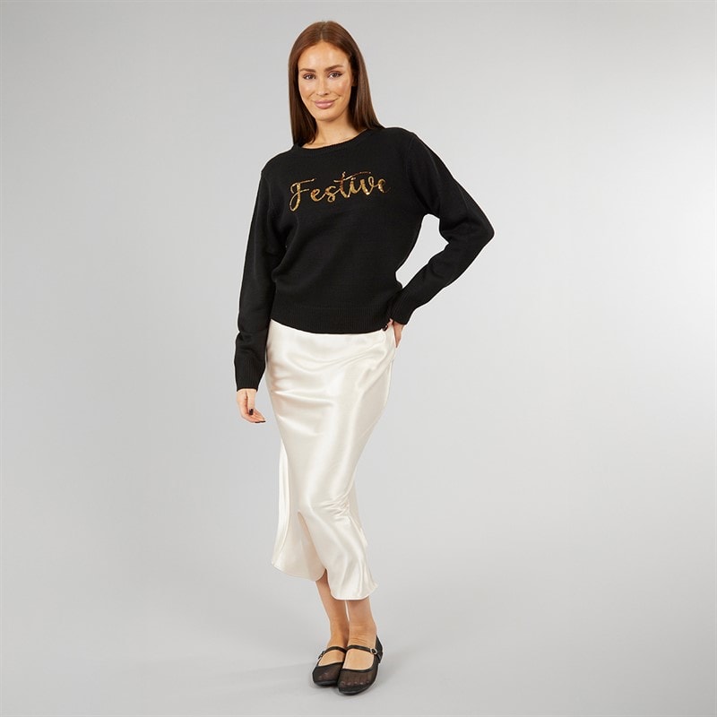 Womens Festive Christmas Jumper Black - Image 4